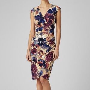 Ralph Lauren Yellow Colorful Floral Faux Wrap Sleeveless Sheath‎ Dress Size 10